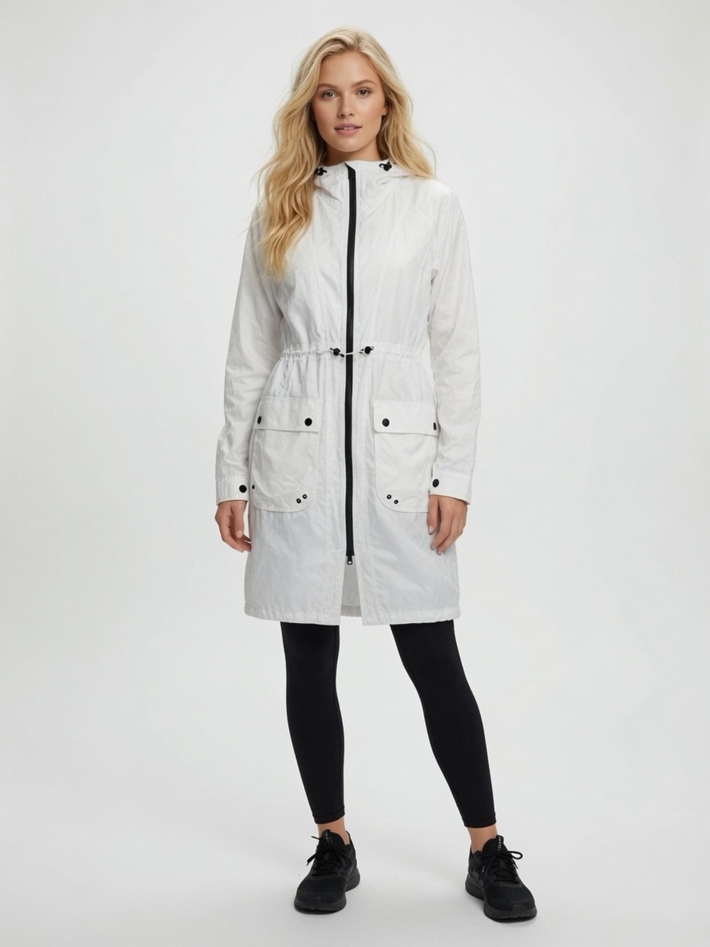 Athleta Everyday Anorak Lightweight White Hooded Jacket Wind Raincoat Size XS